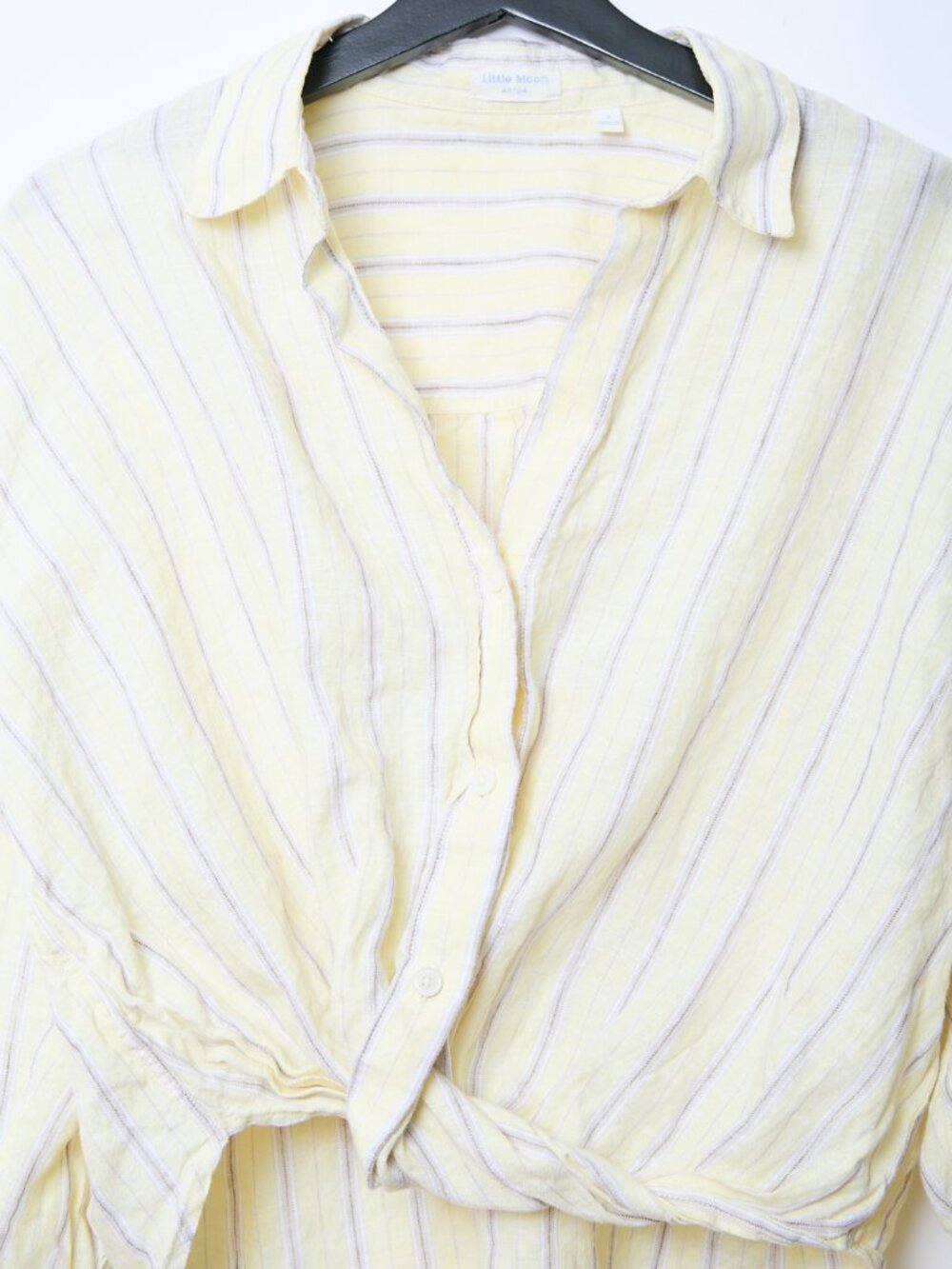 Aritzia Little Moon Portofino Relaxed 100% Linen Striped Button Up Shirt Coastal - Picture 6 of 10